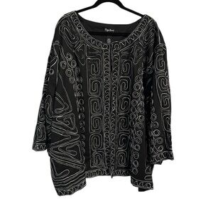 Maggie Barnes Black & White Embroidered Aztec Geometric Blazer SZ  5X Lagenlook